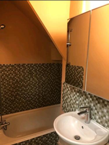 une salle de bain avec un lavabo et une baignoire dans l'établissement Charmant Studio-Lyon 3éme, à Lyon