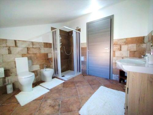 奧爾梅多的住宿－Zeus Casa Vacanza，带淋浴、卫生间和盥洗盆的浴室