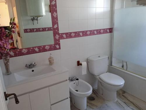 奇克拉納－德拉弗龍特拉的住宿－Apartamento La Caracola，浴室配有卫生间、浴缸和水槽。