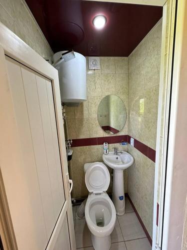 a small bathroom with a toilet and a sink at Nor Takh in Khndzoresk