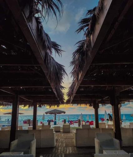 a beach with chairs and umbrellas and the ocean at شاليه ديمورا عائلات فقط Dimora Chalet Only Family in Dawwār Muḩammad Abū Shunaynah