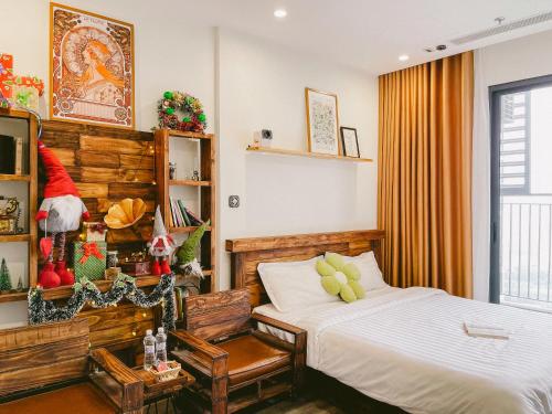 a bedroom with a bed and a christmas decoration at Wood Homestay- R103 Vinhomes Ocean Park-Gia Lam-Ha Noi in Gia Lâm Pho