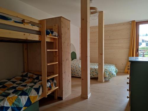um quarto com 2 beliches e uma cozinha em ACCOTINAE em Mont-Saxonnex
