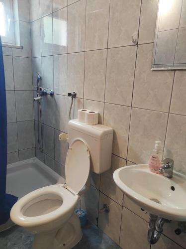 a bathroom with a toilet and a sink at Apartments Kata in Neum