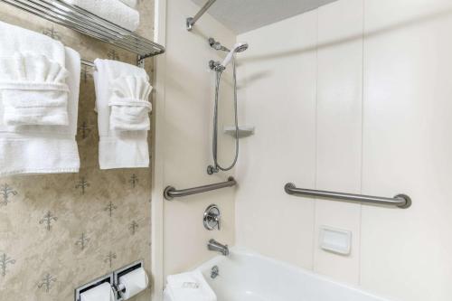 a bathroom with a shower and a sink at Clarion Hotel BWI Airport Arundel Mills in Hanover