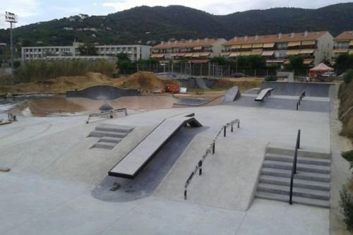a skate park with a skateboard ramp and stairs at Wonderful house in the mountains with sea views in Cabrils