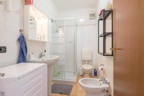 une salle de bain avec une douche, un lavabo et des toilettes dans l'établissement La Marine de Bravone, à Linguizzetta