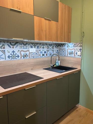 eine Küche mit Spüle und Arbeitsplatte in der Unterkunft Appt lumineux - 2 chambres - Mer et commerces in Berck-sur-Mer