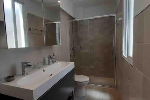 a bathroom with a sink and a toilet and a shower at Tu alojamiento en Cáceres in Cáceres