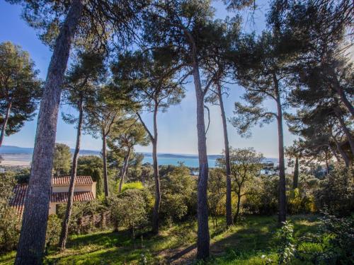 - une vue sur l'océan à travers les arbres dans l'établissement Apartment Mont des Oiseaux-3 by Interhome, à Hyères
