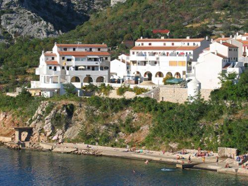 a group of buildings on a hill next to the water at Ortopla Terrace Apartment Stinica in Stinica