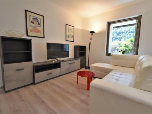 uma sala de estar com um sofá branco e uma televisão de ecrã plano em Apartment La Casa di Lara by Interhome em Morbegno