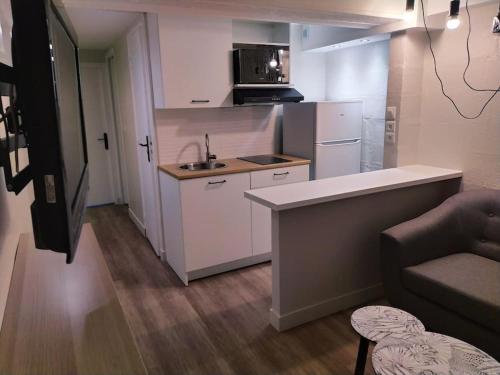 eine Küche mit einem Waschbecken und einer Theke in einem Zimmer in der Unterkunft Zenitude Place in Margny-lès-Compiègne