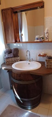 ein Badezimmer mit einem Waschbecken aus einem Weinfass in der Unterkunft Casa Vacanza ElyD House in Dogliani
