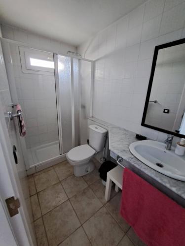 a bathroom with a toilet and a sink and a mirror at Jesnery Home in Puerto del Carmen