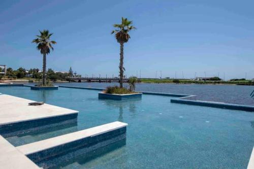 een zwembad met palmbomen en water bij Apparemment luxueux Ritz Carlton in Sania Torres