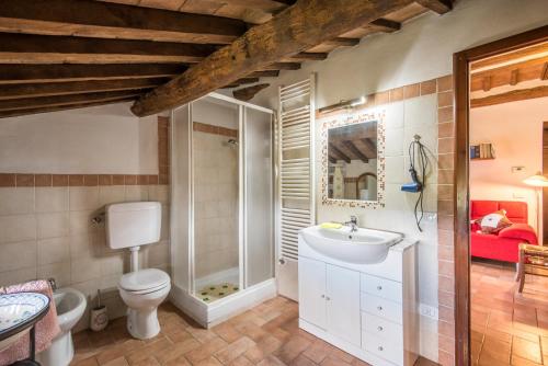 La salle de bains est pourvue d'un lavabo et d'une douche. dans l'établissement Nonna Gio', à Radicondoli