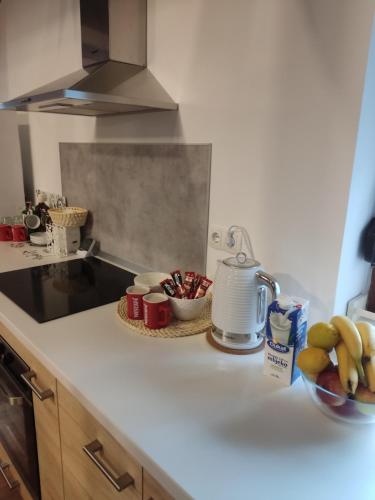 a kitchen with a counter top with a mixer and fruit at Kuća za odmor Obitelj Kušan in Veliki Erjavec