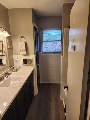 uma casa de banho com um lavatório e uma janela em Monticello BnB em North Little Rock