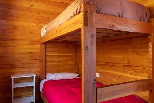 a bedroom with two bunk beds in a cabin at Cabañas Mirador Lago Ranco in Lago Ranco
