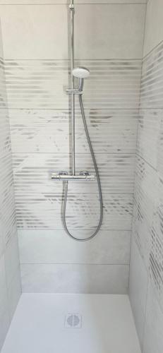La salle de bains est pourvue d'une douche avec un pommeau de douche. dans l'établissement Au séchoir à Tabac, à Bergerac