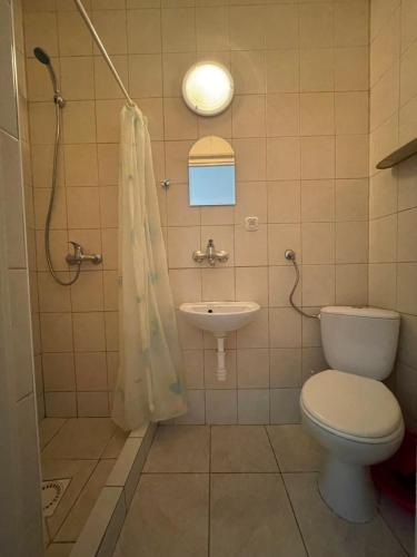 ムジェジノにあるPokoje Delfin Hostelのバスルーム(トイレ、洗面台付)