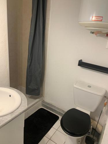 une salle de bain avec toilettes et lavabo dans l'établissement Studio Cap d'Agde, au Cap d'Agde