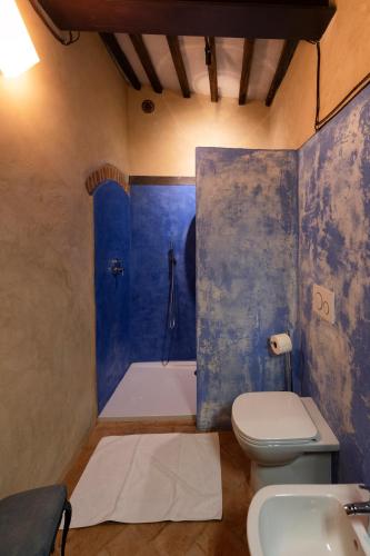a bathroom with a shower and a toilet and a sink at IL PALAZZO DEL CARDINALE in Montalcino