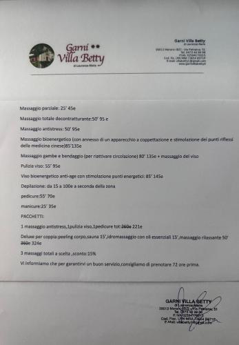 a letter from the grant villa baby registry at Garni Villa Betty in Merano