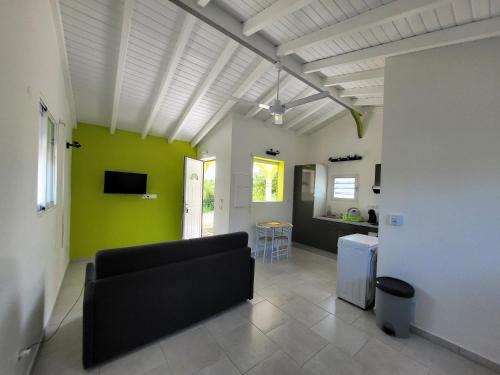 - un salon avec un canapé et des murs verts dans l'établissement Do-Lambis et Do-Corrosol, à Baie-Mahault