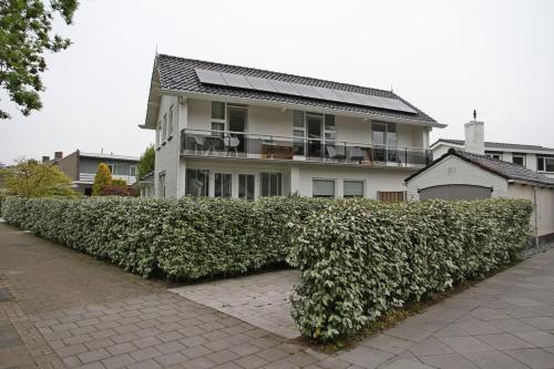 eine große Hecke vor einem weißen Haus in der Unterkunft Appartement Mooi Plekje Vlissingen in Vlissingen