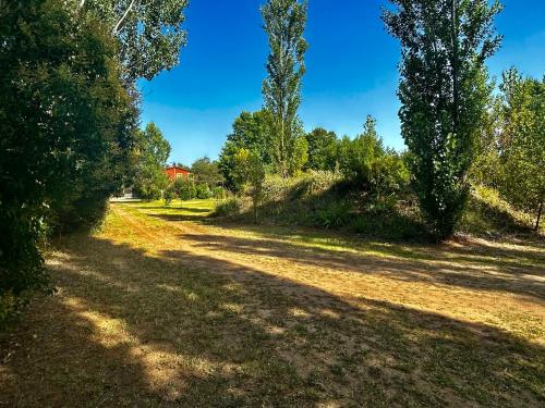 a dirt road with trees and a blue sky at Domaine Plan des Devens in Roussillon
