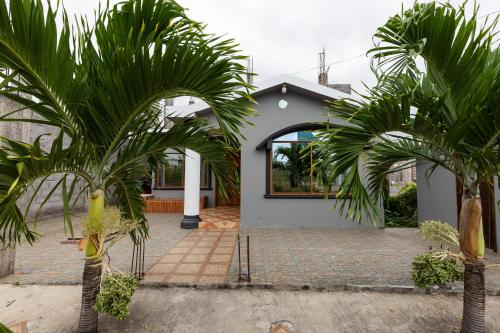 a house with two palm trees in front of it at Tropical Paradise, Galápagos in Puerto Baquerizo Moreno