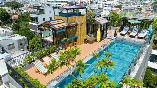 an overhead view of a swimming pool on top of a building at Seahorse Signature Danang Hotel by Haviland in Da Nang