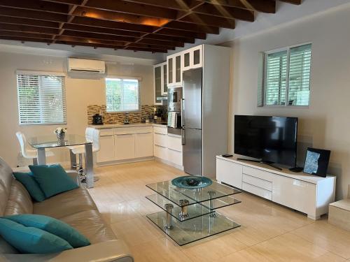 een woonkamer met een bank en een televisie bij LUXURY Guayabita's House in Miami
