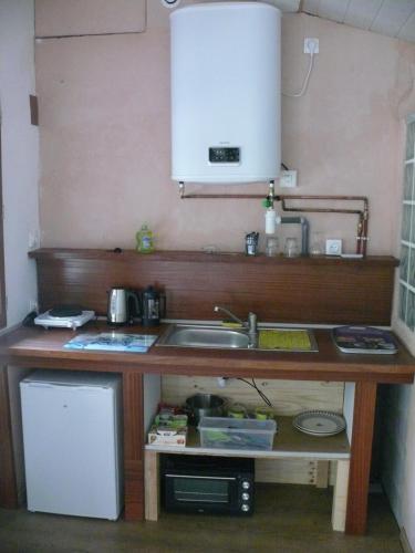 une cuisine avec un évier et un plan de travail dans l'établissement Shayton Natura, à Aix-les-Bains