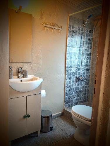 a bathroom with a sink and a toilet and a shower at Neraida House in Elliniko