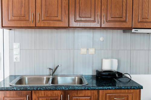 a kitchen with a sink and a counter top at Artemis Villas 