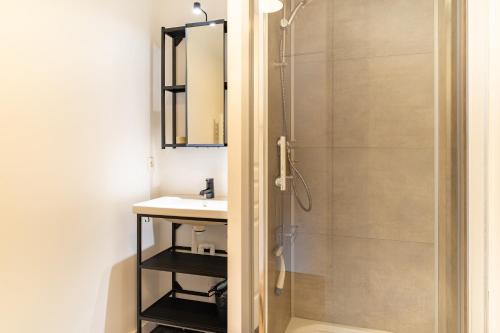 une salle de bain avec douche et lavabo dans l'établissement Le Congrès- Au cœur du centre ville avec Parking, à Nantes