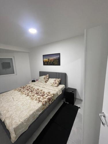 a bedroom with a bed and a picture on the wall at Apartmani K&V in Veliko Gradište