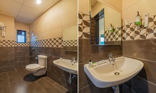 two pictures of a bathroom with a sink and a toilet at Treebo Tulip Comfort in Pune
