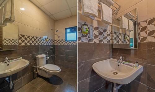 two pictures of a bathroom with a sink and a toilet at Treebo Tulip Comfort in Pune