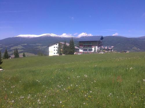 a house on a hill in a field of grass at Ferienwohnung - Apartement - Hotel Klippitz Nordost in Reichenfels