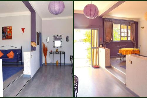 duas fotografias de uma sala de estar e de uma sala de jantar em Lot 46 em Souira Guedima