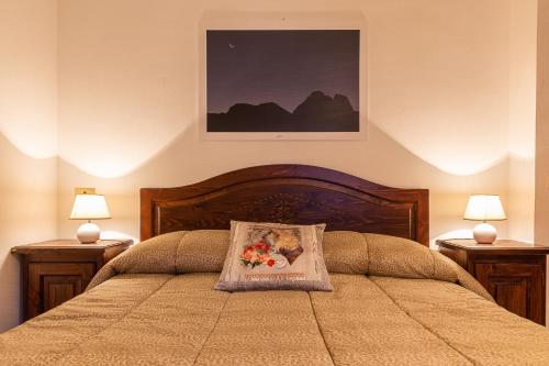 a bedroom with a bed with two lamps on either side at Maison Bertines I in Casteldelfino