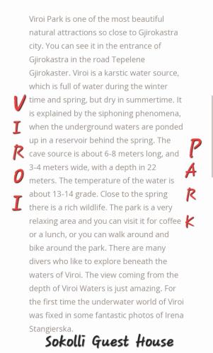 a paragraph of text with the words next park is one of the most beautiful at Sokolli Guest House in Gjirokastër