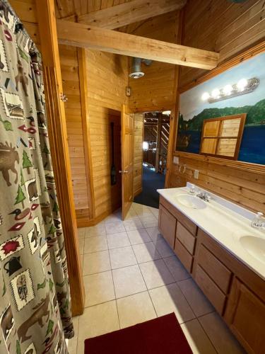 La salle de bains est pourvue d'un lavabo et d'un miroir. dans l'établissement Hodge Podge Lodge, à Alpine