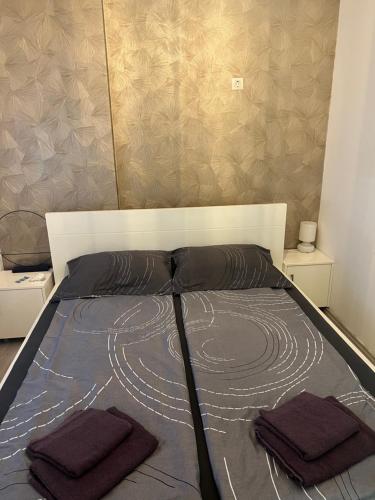 a bed with two towels on top of it at Apartment Brno in Škatari