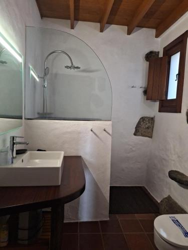MoyaにあるCASA RURAL CON PISCINA PRIVADA El ROBLEのバスルーム(洗面台、トイレ付)