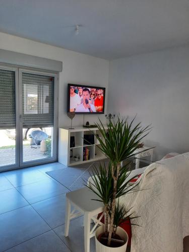 sala de estar con TV en la pared en O BELLOC, en Lapeyrouse-Fossat